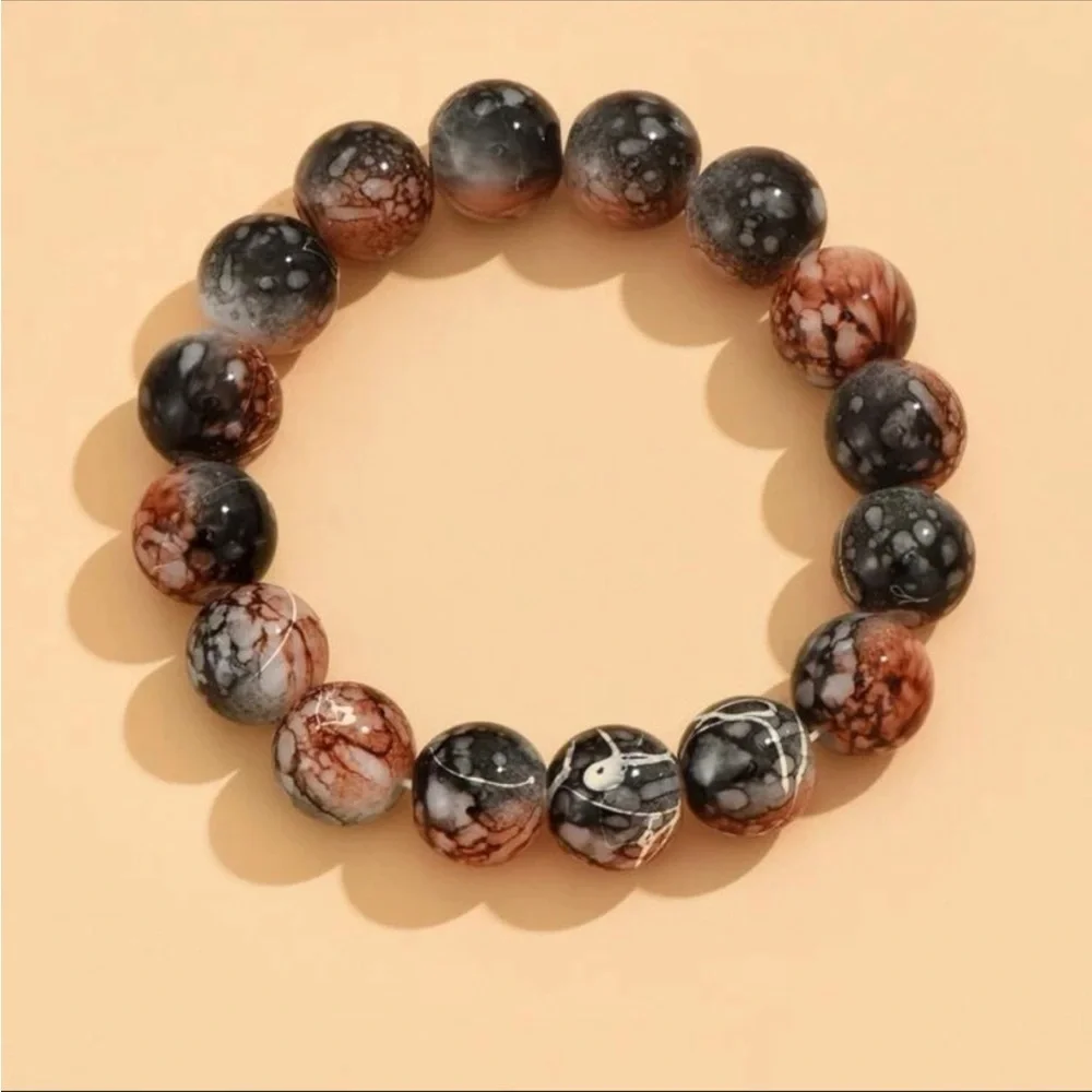 Marbled Glass Bead bracelet - Picture 2 of 3